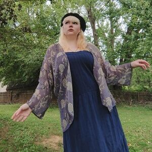 Xhilaration Purple & White Floral Open Front Cardigan